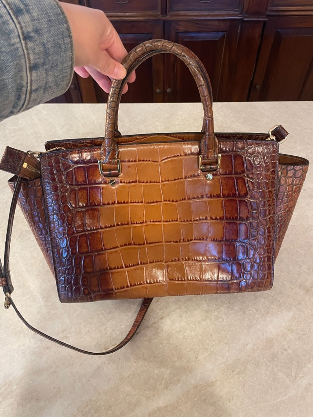 Michael Kors Embossed Leather Satchel with Shoulder Strap - Picture 3 of 6